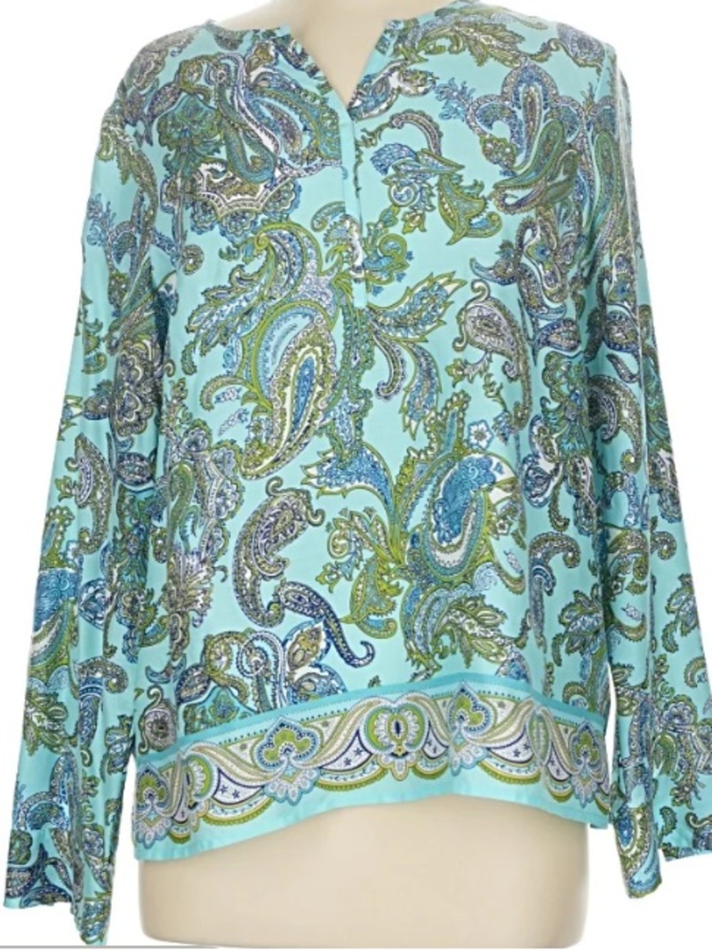 Talbots Lightweight Lyocell Aqua and Olive Paisley Tunic, 2X